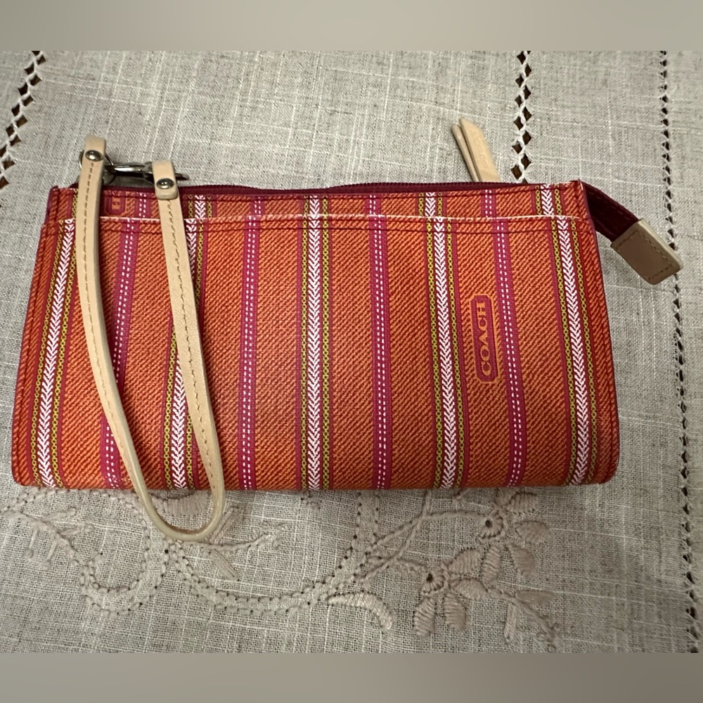 Coach Orange Striped Wristlet/Wallet